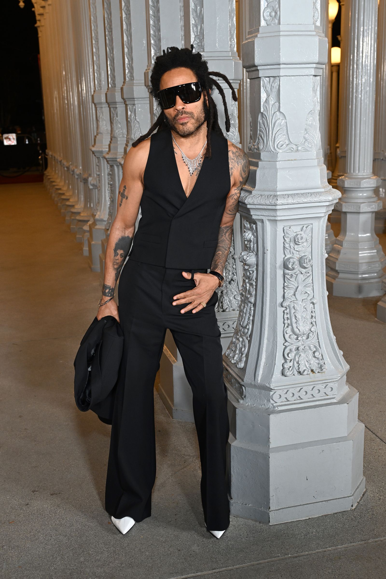 LOS ANGELES CALIFORNIA  NOVEMBER 04 Lenny Kravitz wearing Gucci attends the 2023 LACMA ArtFilm Gala Presented By Gucci...