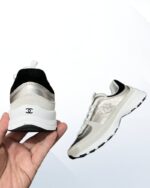 Chanel sneakers laminated calfskin suede gold grey black luxury 10mm hee