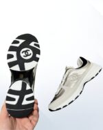 Chanel sneakers laminated calfskin suede gold grey black luxury 10mm hee