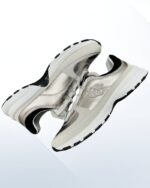 Chanel sneakers laminated calfskin suede gold grey black luxury 10mm hee