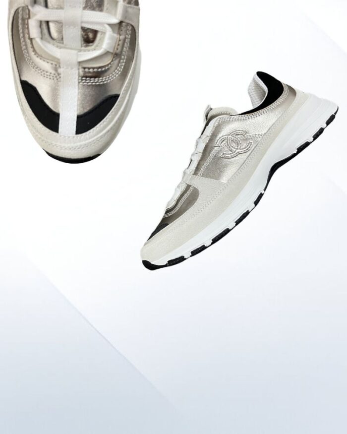 Chanel sneakers laminated calfskin suede gold grey black luxury 10mm hee