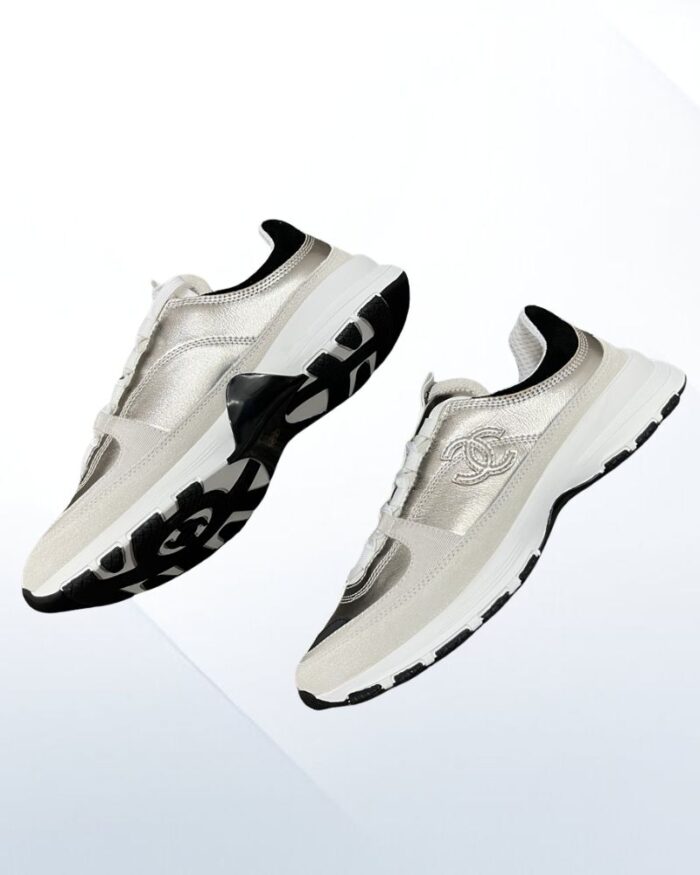 Chanel sneakers laminated calfskin suede gold grey black luxury 10mm hee