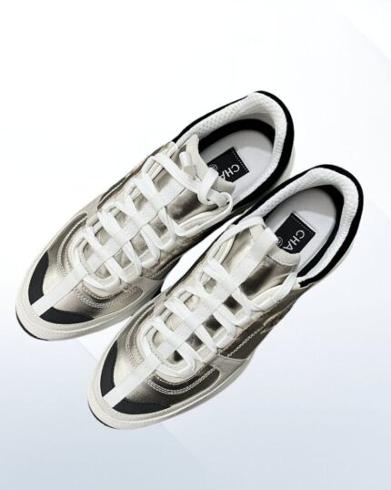 Chanel sneakers laminated calfskin suede gold grey black luxury 10mm hee