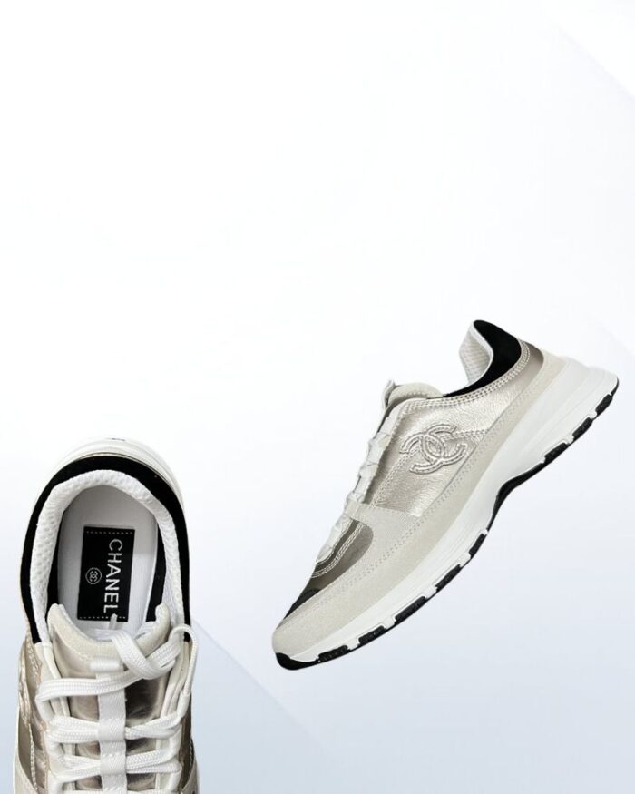 Chanel sneakers laminated calfskin suede gold grey black luxury 10mm hee