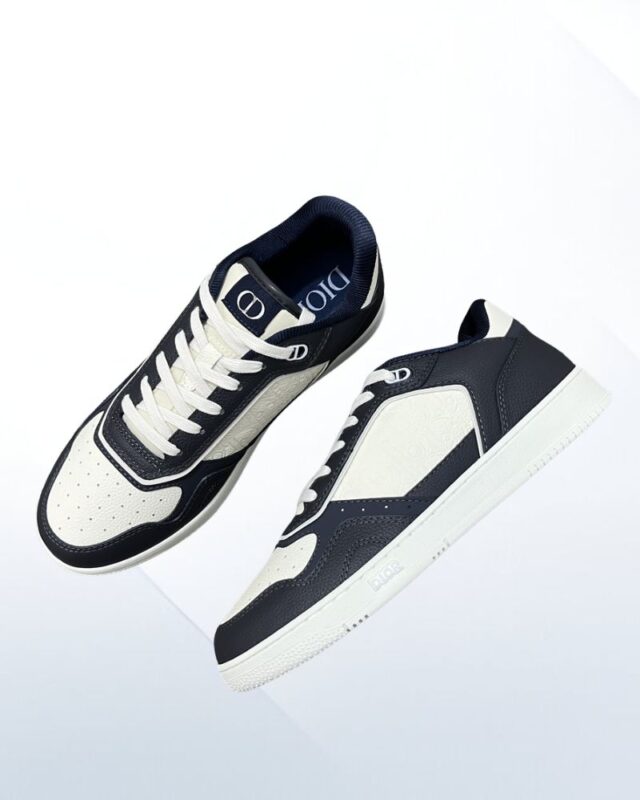 Dior B27 Sneaker in navy and white grained calfskin with Dior Oblique embossed leather