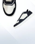 Dior B27 Sneaker in navy and white grained calfskin with Dior Oblique embossed leather