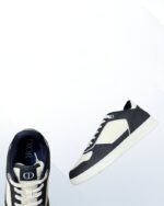 Dior B27 Sneaker in navy and white grained calfskin with Dior Oblique embossed leather