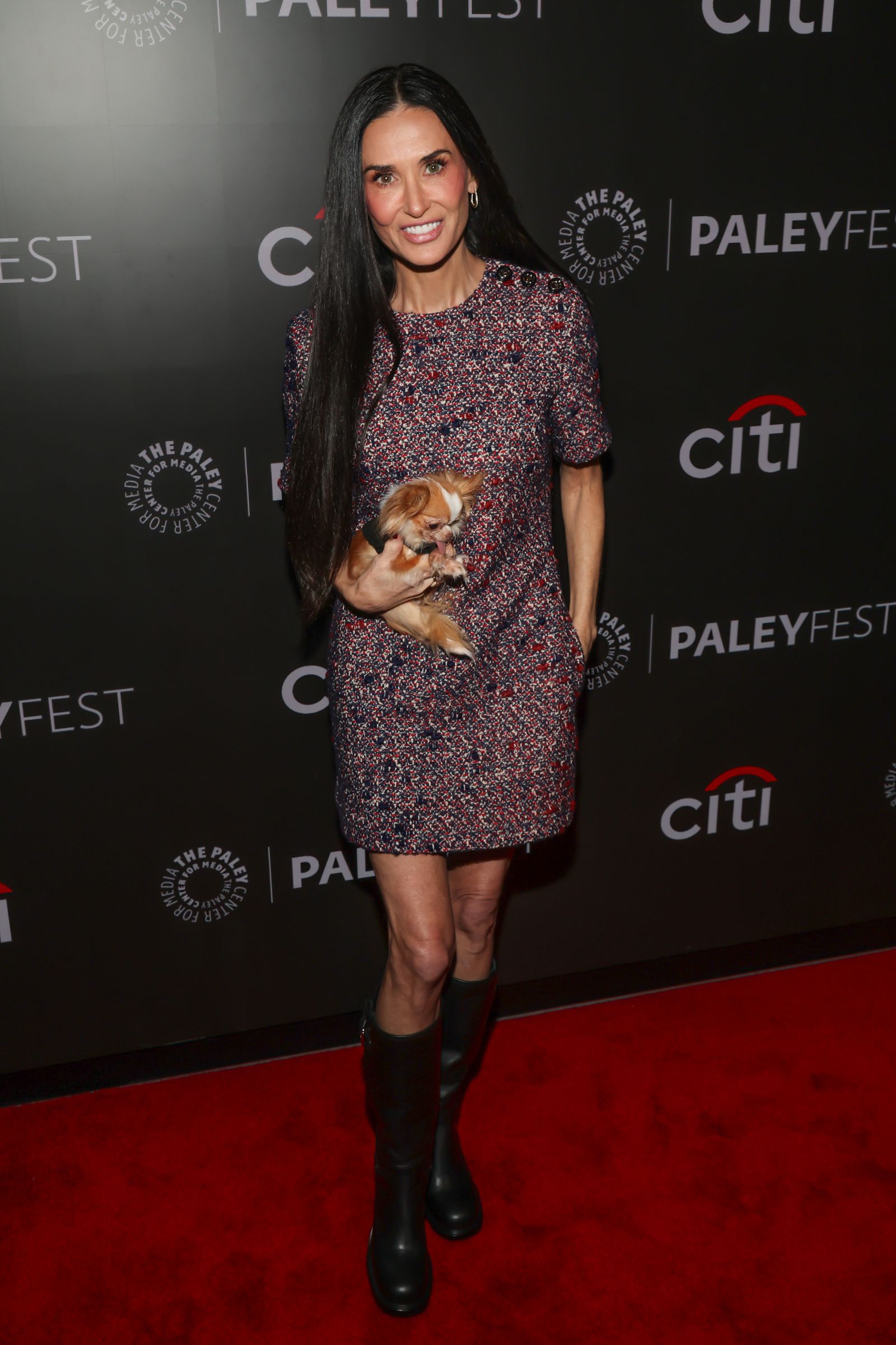 Demi Moore and dog Pilaf attend PaleyFest NY 2025  Paramount's Landman on November 09 2025 in New York City.